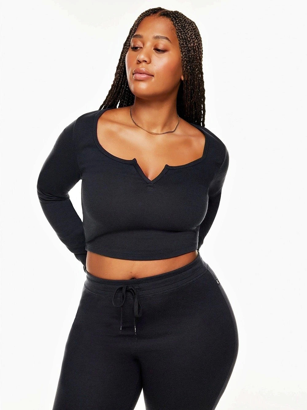 Tna Wafflex Scoopneck Notch Longsleeve Crop Top Black - Aritiza Tna Wafflex Scoo